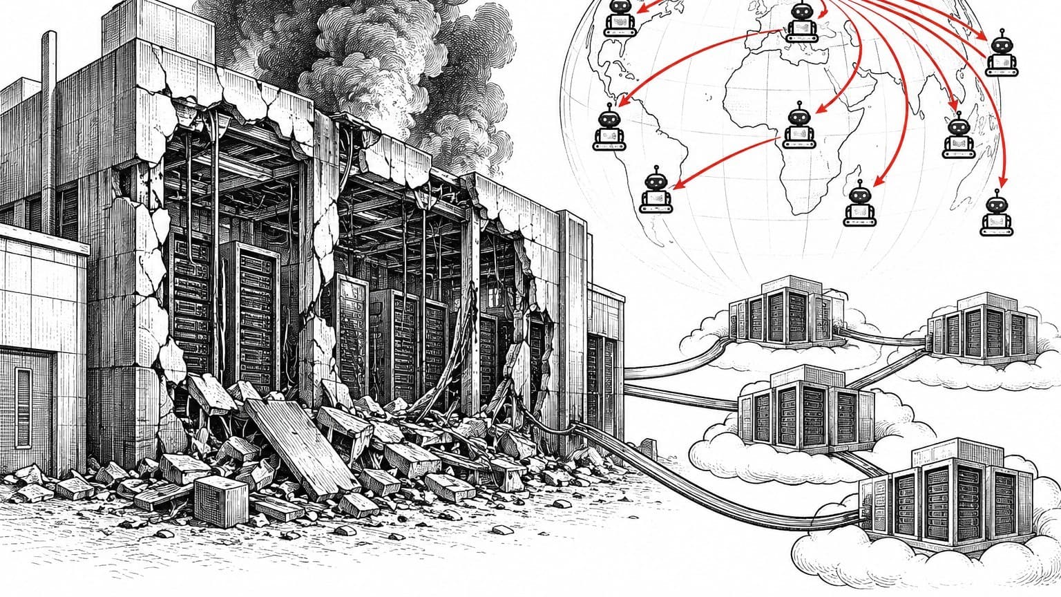 Illustration: damaged data center smoke