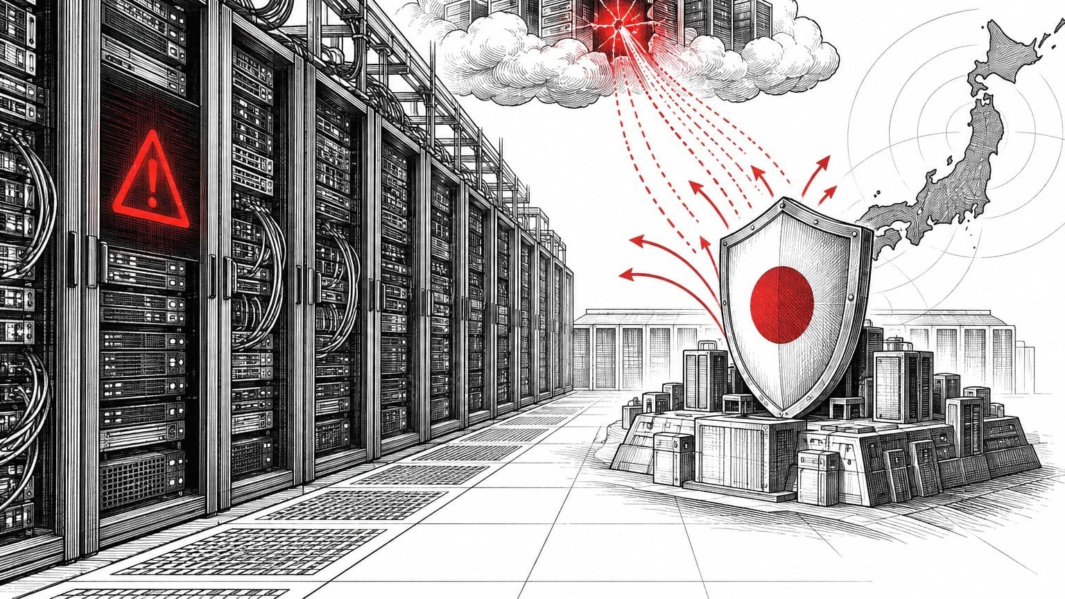 Illustration: server room with security alert