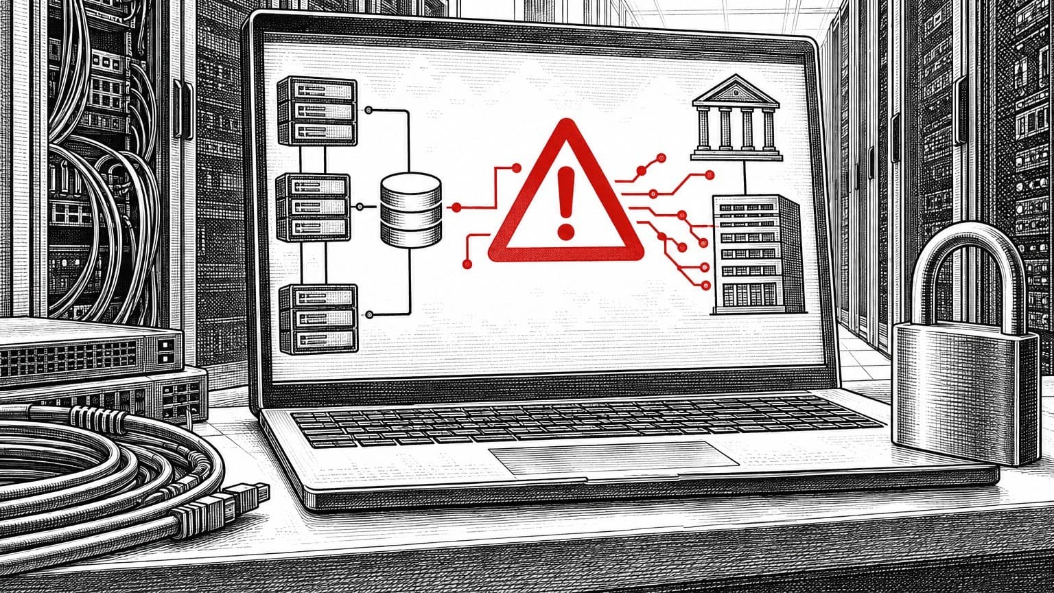 Illustration: server vulnerability warning computer screen