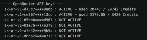 OpenRouter API key usage by the threat actors at the time of observation