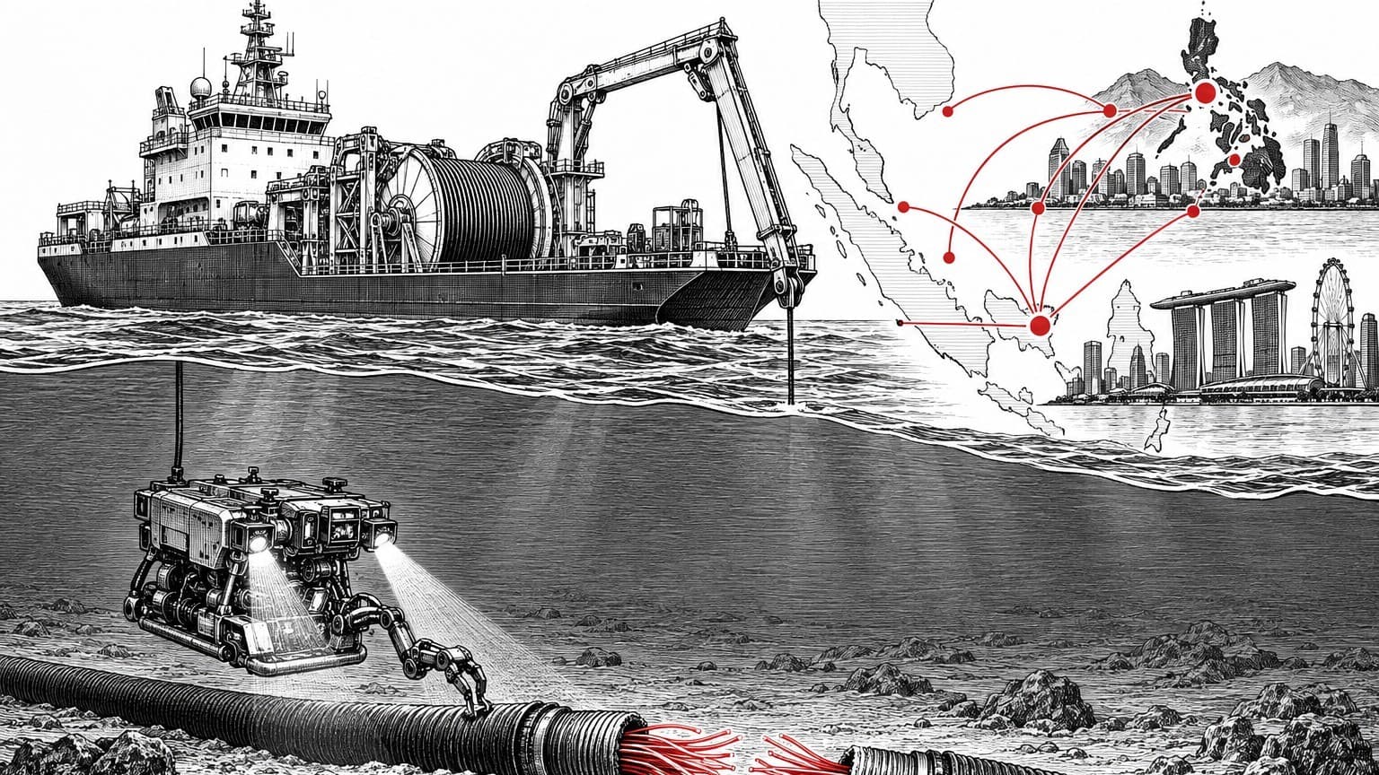 Illustration: subsea cable repair ship ocean