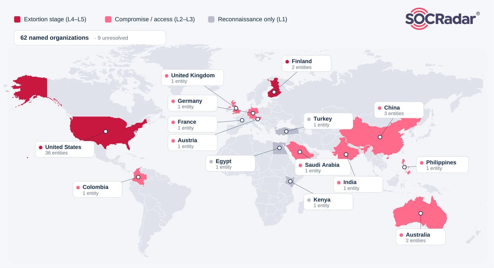 Geographic distribution of victims
