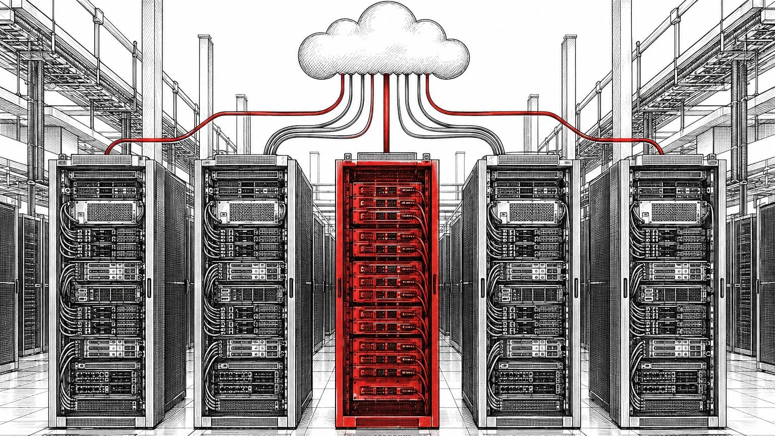 Illustration: AI data center GPU racks